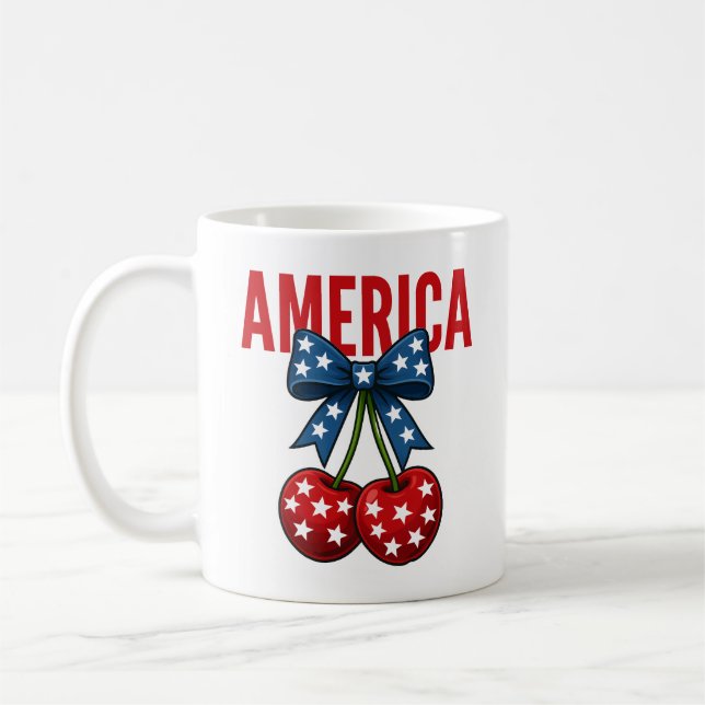 Caneca De Café Cherry American Flag Coquette 4 de julho (Esquerda)