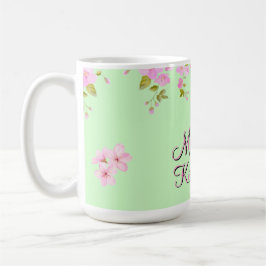 Caneca De Café Cherry Blossom Bonito rosa e verde personalizado