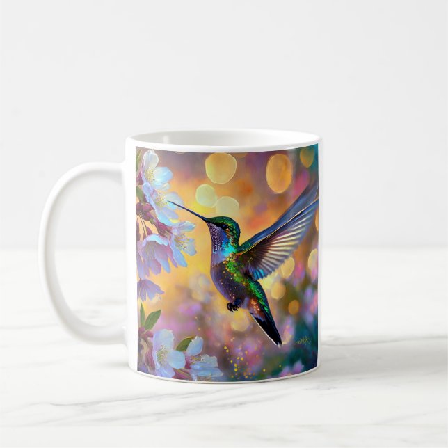 Caneca De Café Cherry Blossom Fantasy Hummingbird (Esquerda)