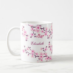 Caneca De Café Cherry Blossom Monograma de Maneira Esquerda
