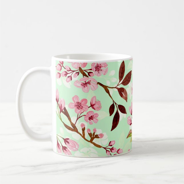 Caneca De Café Cherry Blossomo Mint Fundo Café Mug (Esquerda)