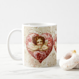 Caneca De Café Cherub c/ Rosa de Seta Bokeh Bling