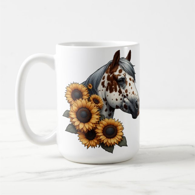 Caneca De Café Chestnut Appaloosa Horse com Girassóis (Esquerda)
