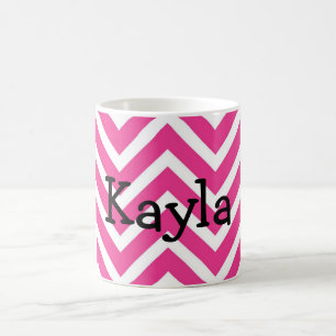 Caneca De Café Chevron Cor-de-Rosa e Branco do Nome Personalizado