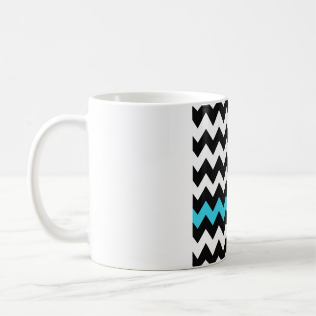 Caneca De Café Chevron Preto, Branco e Aqua – Ziguezague com Dest (Esquerda)