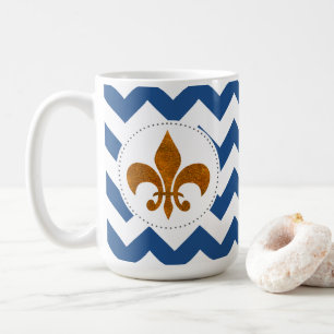 Caneca De Café Chevrons brancos, Dourado Fleur de Lis Mug
