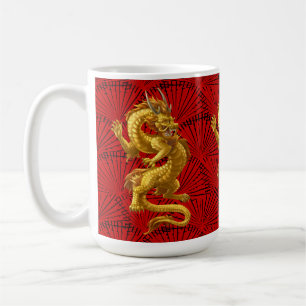 Caneca De Café Chibão de Dragão Dourado e Sortudo