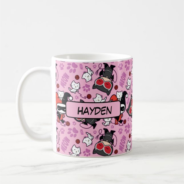 Caneca De Café Chibi Catwoman, Harley Quinn, & Kittens Pattern (Esquerda)