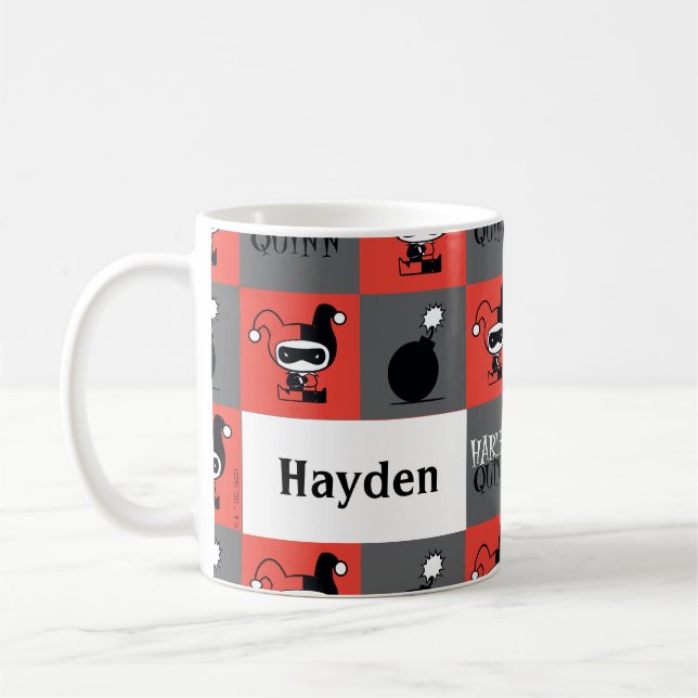 Caneca De Café Chibi Harley Quinn Checker Patterno (Esquerda)