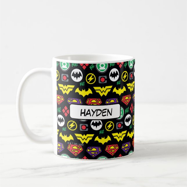 Caneca De Café Chibi Justice League Logo Pattern (Esquerda)