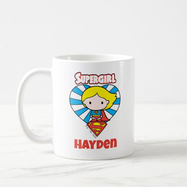 Caneca De Café Chibi Supergirl Starburst Heart and Logo (Esquerda)
