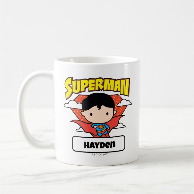 Caneca De Café Chibi Superman Bolinhas Shield e Nome (Esquerda)