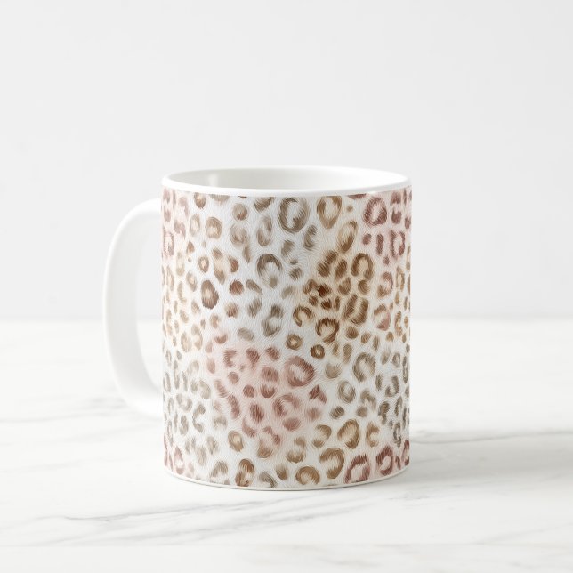 Caneca De Café Chic Bege Marfim Leopardo   (Frente Esquerda)