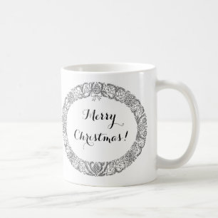 Caneca De Café Chic Black em White Christmas Wreath para personal