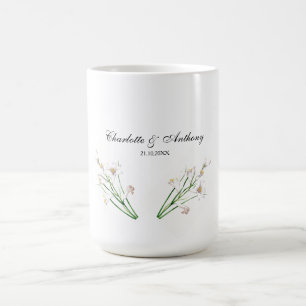 Caneca De Café Chic Branca Floral Elegante De Casamento