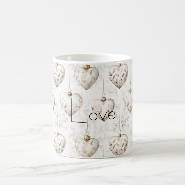 Caneca De Café Chic Cream Grey Hearts Ornaments   (Centro)