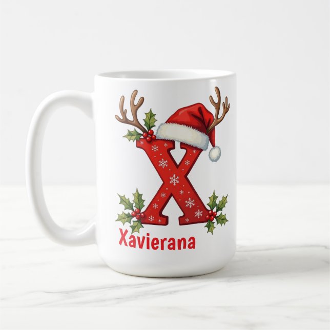 Caneca De Café Chic custom Monogram initial X merry Christmas  (Esquerda)