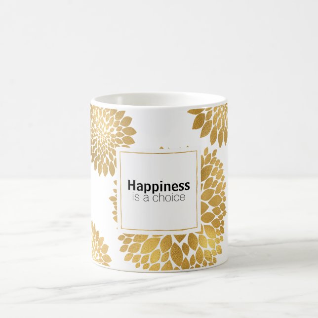 Caneca De Café Chic Dourada Flores Felicidade é uma escolha (Centro)