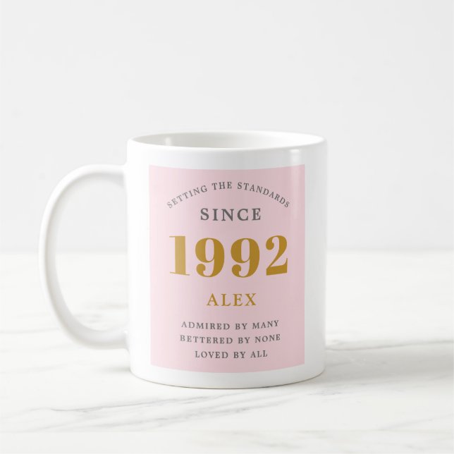 Caneca De Café Chic Elegante De Cinza Rosa 1992 (Esquerda)