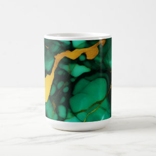 Caneca De Café Chic Elegante verde escuro ouro amarelo Faux Marbl