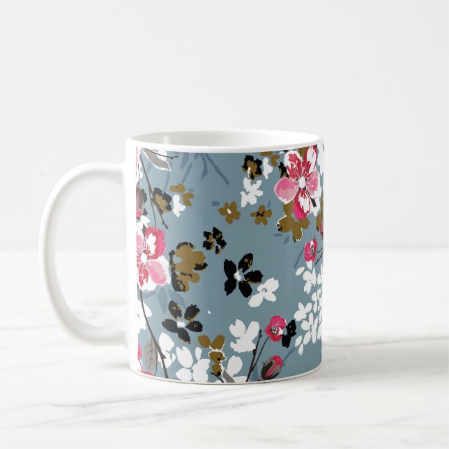 Caneca De Café Chic Floral: Fundo do Pequeno Flor (Esquerda)