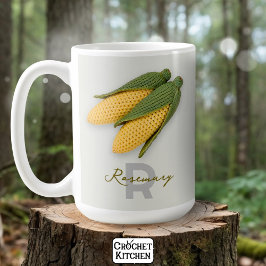 Caneca De Café Chic Grandma's Garden Modern Crochet Corn Name