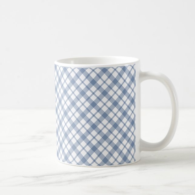 Caneca De Café Chic Indigo Blue White Preppy Check Coffee Mug (Direita)