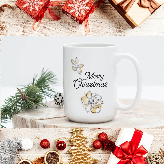 Caneca De Café Chic Na moda Botânico Dourado Feliz Natal (Criador carregado)