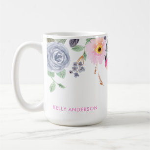 Caneca De Café Chic Padrão Floral Botânico Monogramado