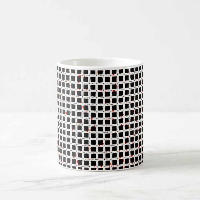 Caneca De Café Chic Preto de Padrão Vermelho Branco (Centro)