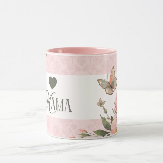 Caneca de Café Chic Rosa Floral Borboleta MAMÃE (Centro)