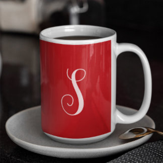 Caneca De Café Chic Vermelho Moderno e Personalizado com Monogram