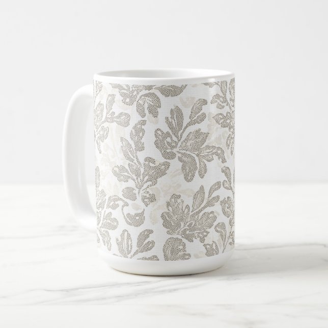 Caneca De Café Chic White Cream Floral (Frente Esquerda)