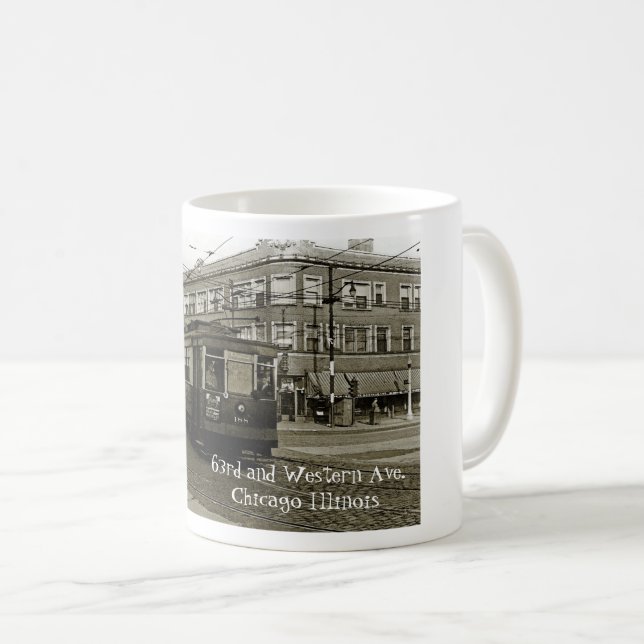 CANECA DE CAFÉ CHICAGO 63ª E OCIDENTAL 1952 TROLLEY ART SEPIA (Frente Esquerda)