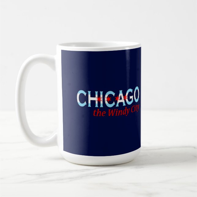Caneca De Café Chicago a cidade ventosa, design da bandeira de (Esquerda)
