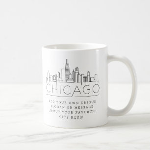 Caneca De Café Chicago Estilizada Skyline   Slogan Personalizado