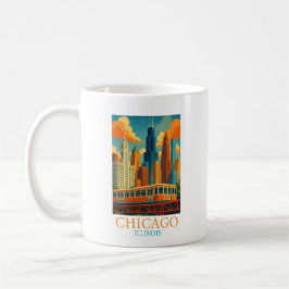 Caneca De Café Chicago Illinois Skyline Vintage Art Travel