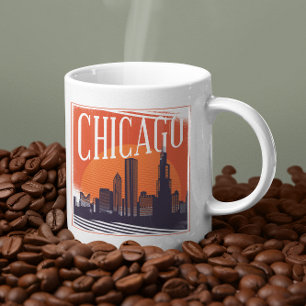 Caneca De Café Chicago Illinois Vintage Skyline Photo