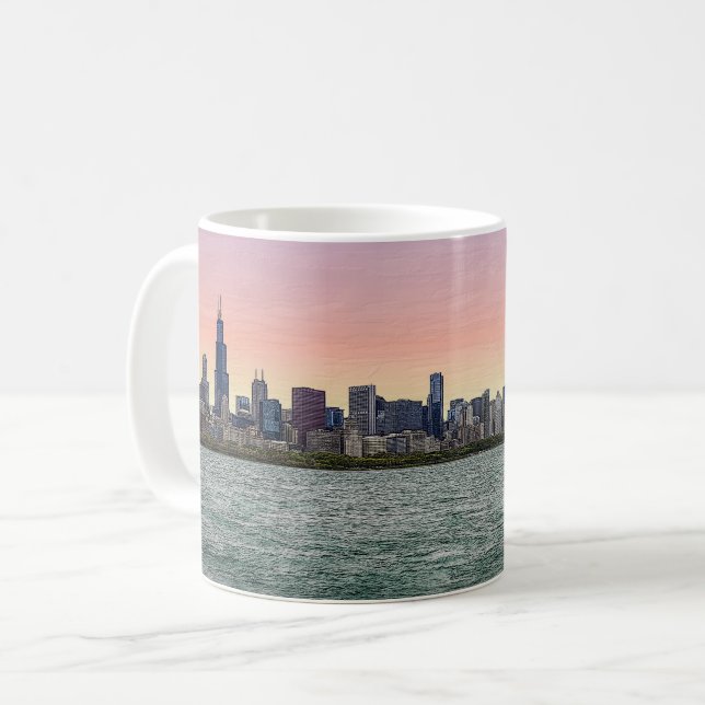 Caneca De Café Chicago Skyline Painterly Coffee Mug (Frente Esquerda)