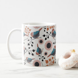 Caneca De Café Chickadee Bird E Berry Floral Pattern Design