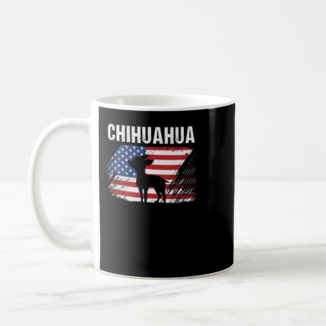 Caneca De Café Chihuahua Dog American Flag Retro Dog Silhouette C (Esquerda)