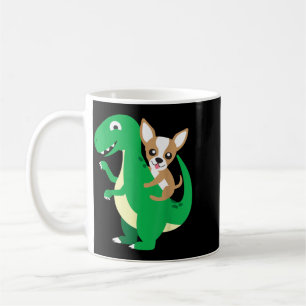 Caneca De Café Chihuahua Montando Dinossauro T-Rex Dino Cachorro