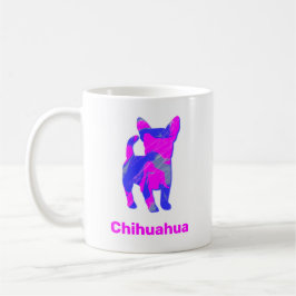 Caneca De Café Chihuahua Quente Rosa e Azul Cão Branco Silhuahua