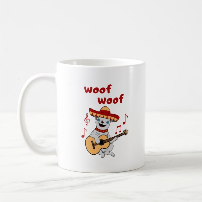 Caneca De Café Chihuahua tocando violão. Cachorro Engraçado (Esquerda)