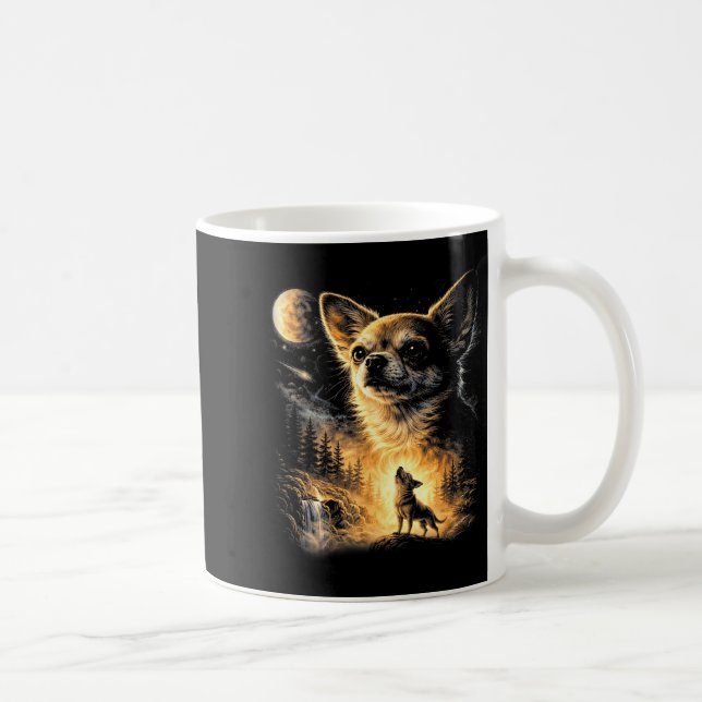 Caneca De Café Chihuahua uivando para a lua meme de cachorro retr (Direita)
