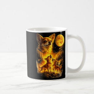 Caneca De Café Chihuahua uivando para a lua vintage engraçado trê