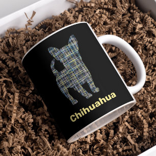 Caneca De Café Chihuahua Yellow & Black Grid Line Classic Round S