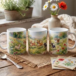 Caneca De Café Chihuahuas Brincalhões em Prado Florido