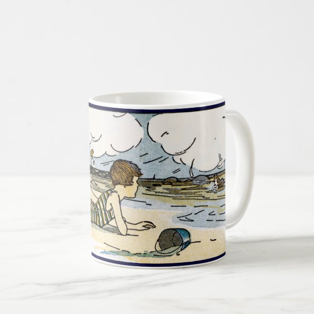 Caneca De Café Child on Beach Vintage Art (Frente Esquerda)
