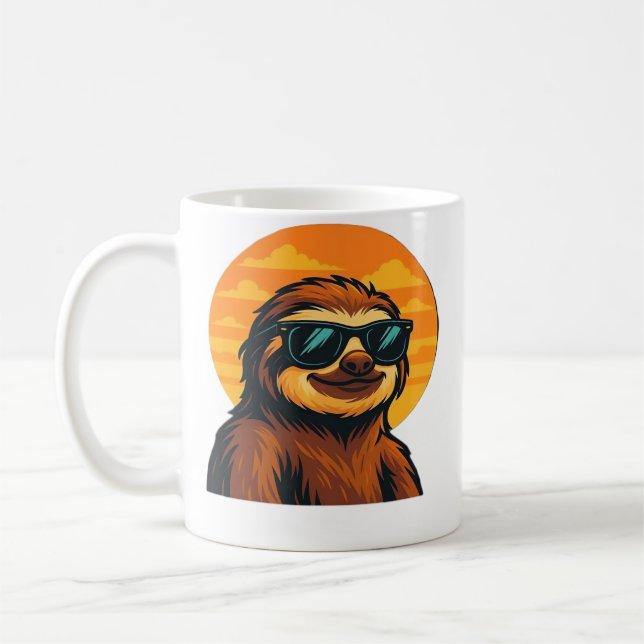 Caneca De Café Chill Sloth with Sunglasses - Retro Sunset Vibes C (Esquerda)